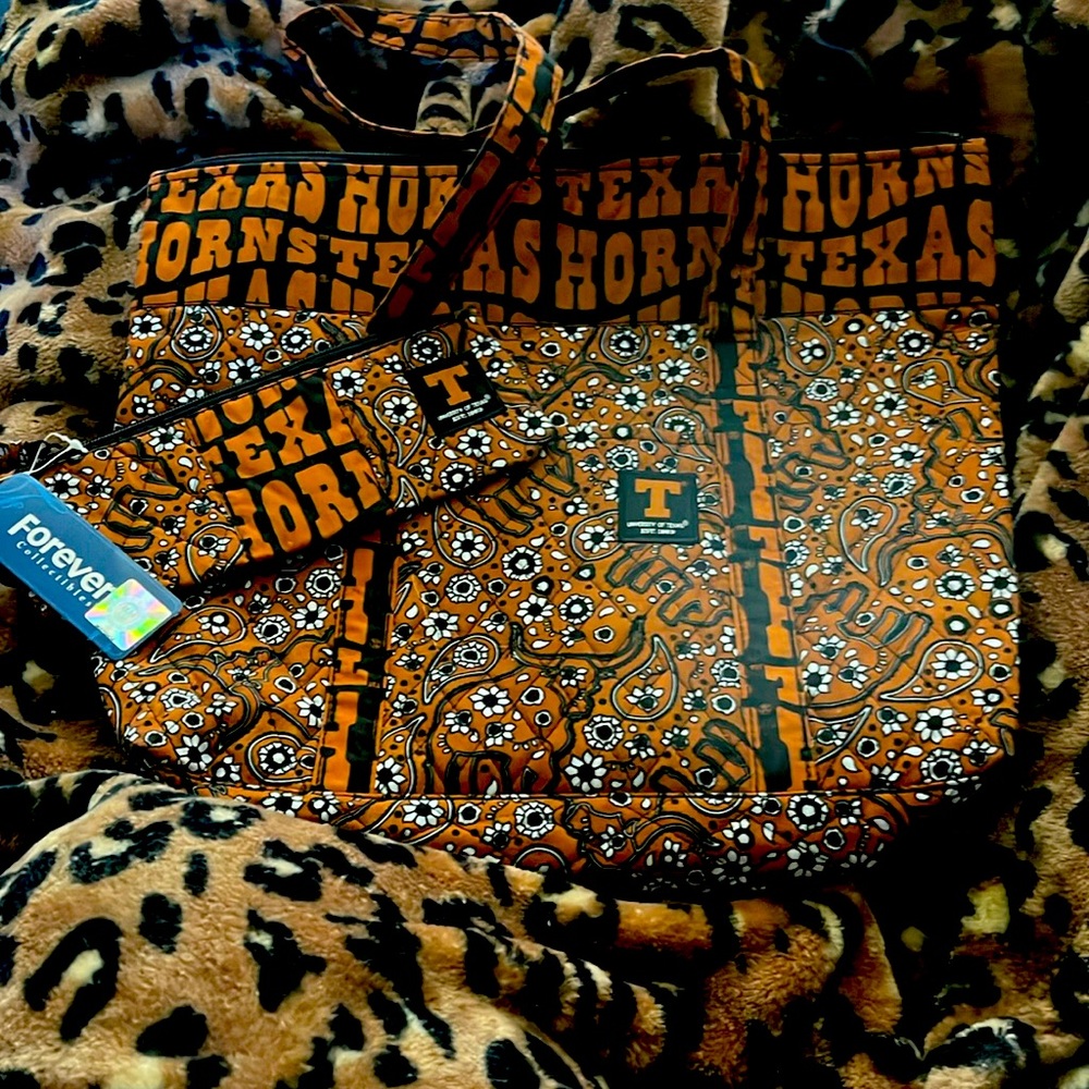 Forever Collectibles: University of Texas Tote with Clutch: BRAND NEW!